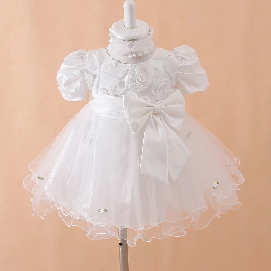 3pcs/set Newborn Baby Christening Gown Infant Girl's White Princess