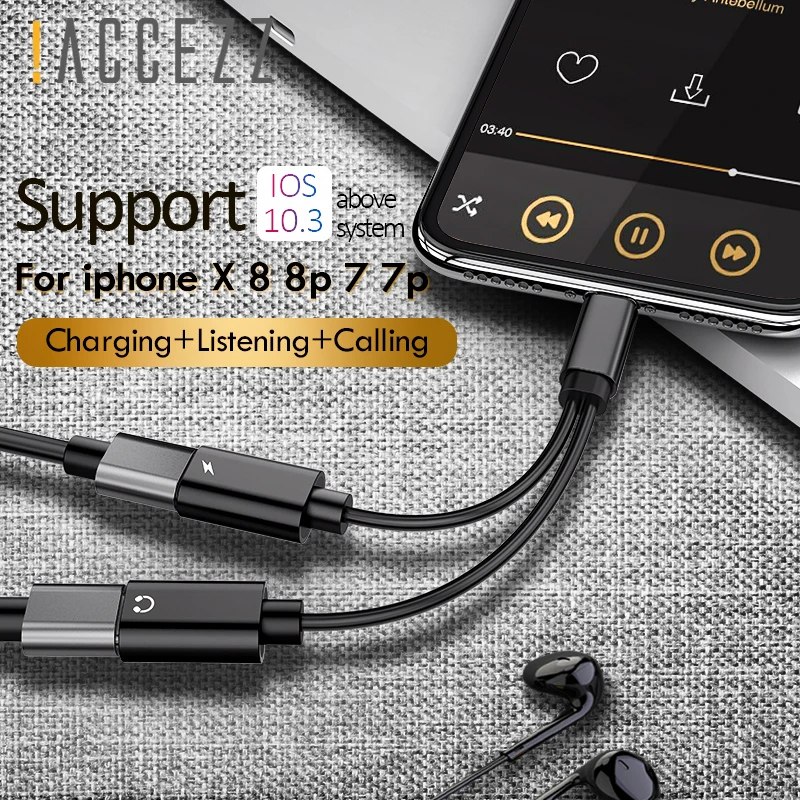 

!ACCEZZ 2 in 1 Dual Lighting Charging Audio Adapter For iphone 7 8 Plus X IOS 10 11 Phone Adapter Charger Aux Cable Connector