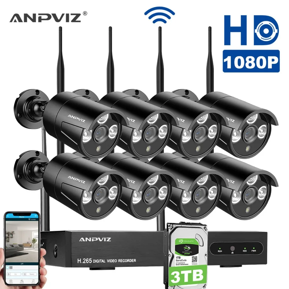 Anpviz Беспроводной безопасности Камера Системы 8CH 1080 P WI FI NVR комплект
