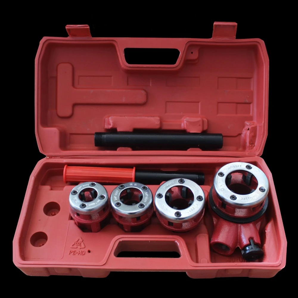 Manual Pipe Threader Threading Machine Kit With 3 Dies Tap Set Portable