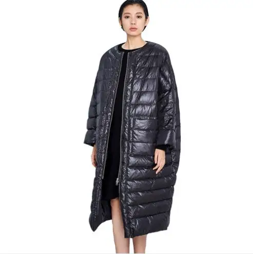 Beste Winter Down Jas 2018 Nieuwe O hals Losse Verdikking Witte Eendendons Sneeuw Overjas Dames Casual Lange Stijl Hoge Kwaliteit Down parka