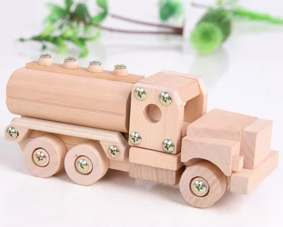 

Wooden disassembly assembling model tanker cement mixer truck children puzzle creative diy craft Screw toy truck educational toy