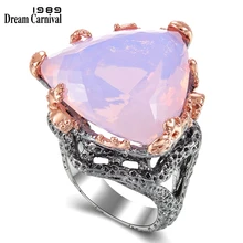 DreamCarnival 1989 yepyeni gotik yüzük kadınlar üçgen radyan kesim pembe zirkon göz kamaştırıcı şık takı parti olmalı WA11691