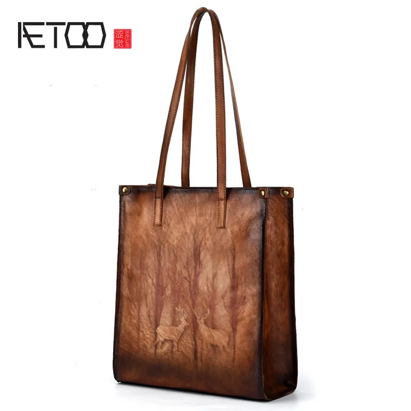 

BJYL Rubbing shoulder bag fashion shopping bag handbag retro female bag tree high leather simple practical ladies casual big