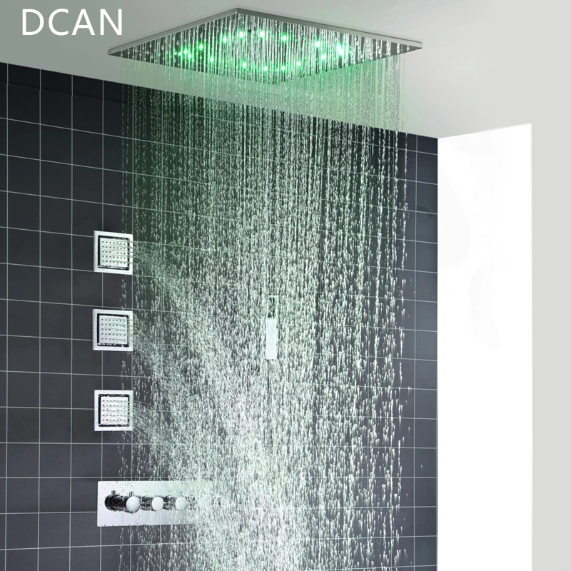  Big 20 Inch Overhead Ceiling LED Rain Spa Shower Head Set Bathroom 5 Function Temperature Controlle - 32839844130