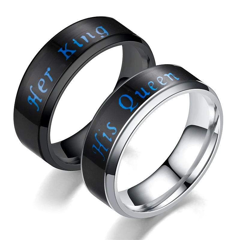 

Fashion King Queen couple Ring Smart Temperature Her King His Queen Lovers Ring Valentine Temperature Color Jewelry