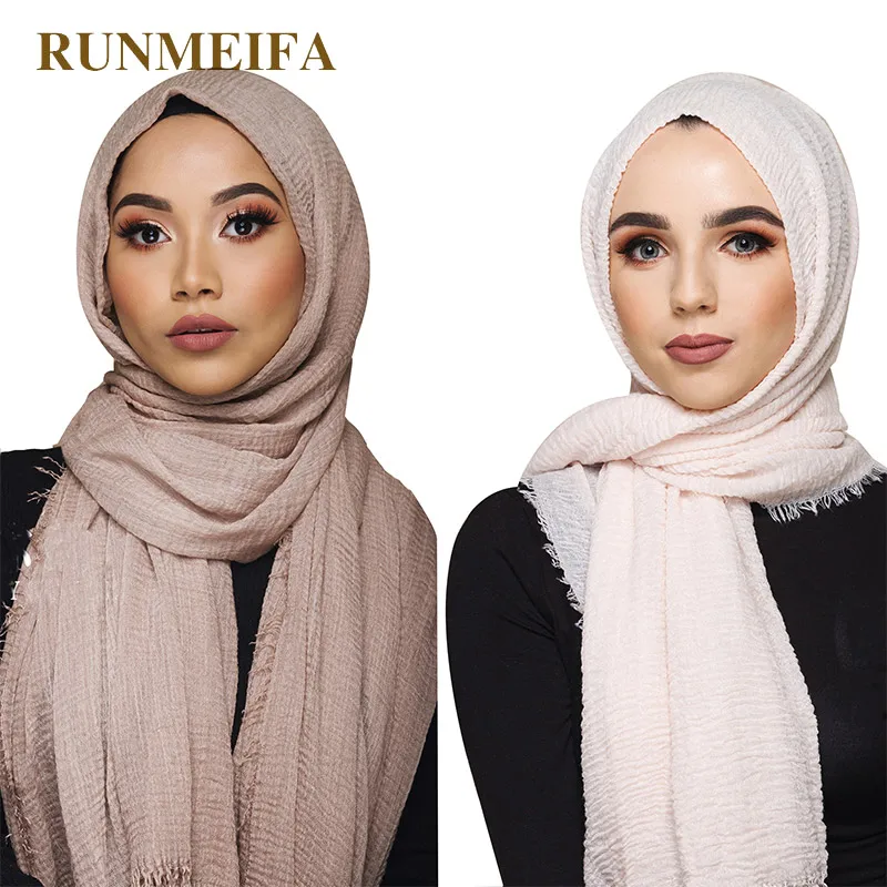 NEW women bubble cotton solid color muslim head scarf shawls and wraps pashmina bandana female foulard crinkle hijab stores