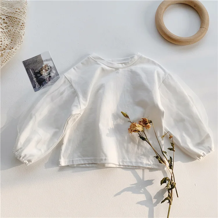 Chifuna/ модный однотонный свитшот в сеточку белого и синего цвета футболки с длинными рукавами для маленьких девочек Осенняя Толстовка - Цвет: Белый