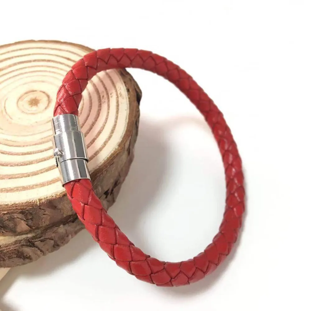 

Glamour men's woven leather bracelet simple black stainless steel magnet unisex charm jewelry bracelet friends JL0029