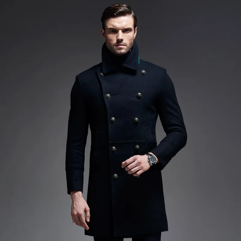 mens long peacoat black