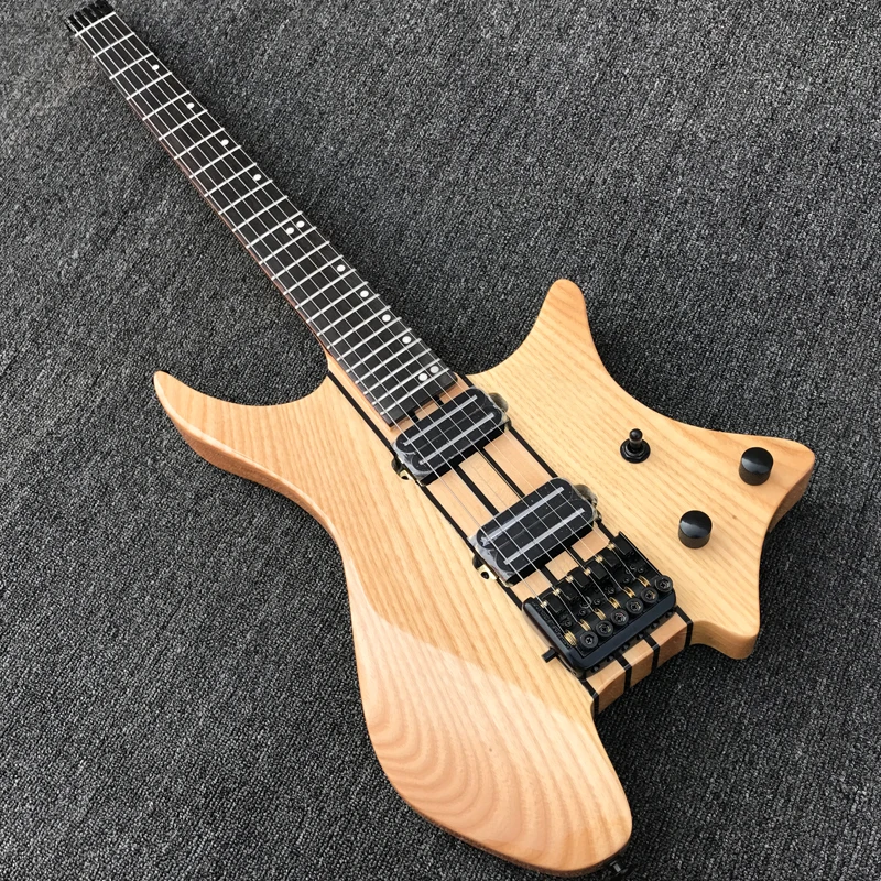 

In Stock Grote NEW Maple Neck Through Body Headless Electric Guitar,Natural ASH Body,Rail Dual Pickups,Black Hardware,Have Video