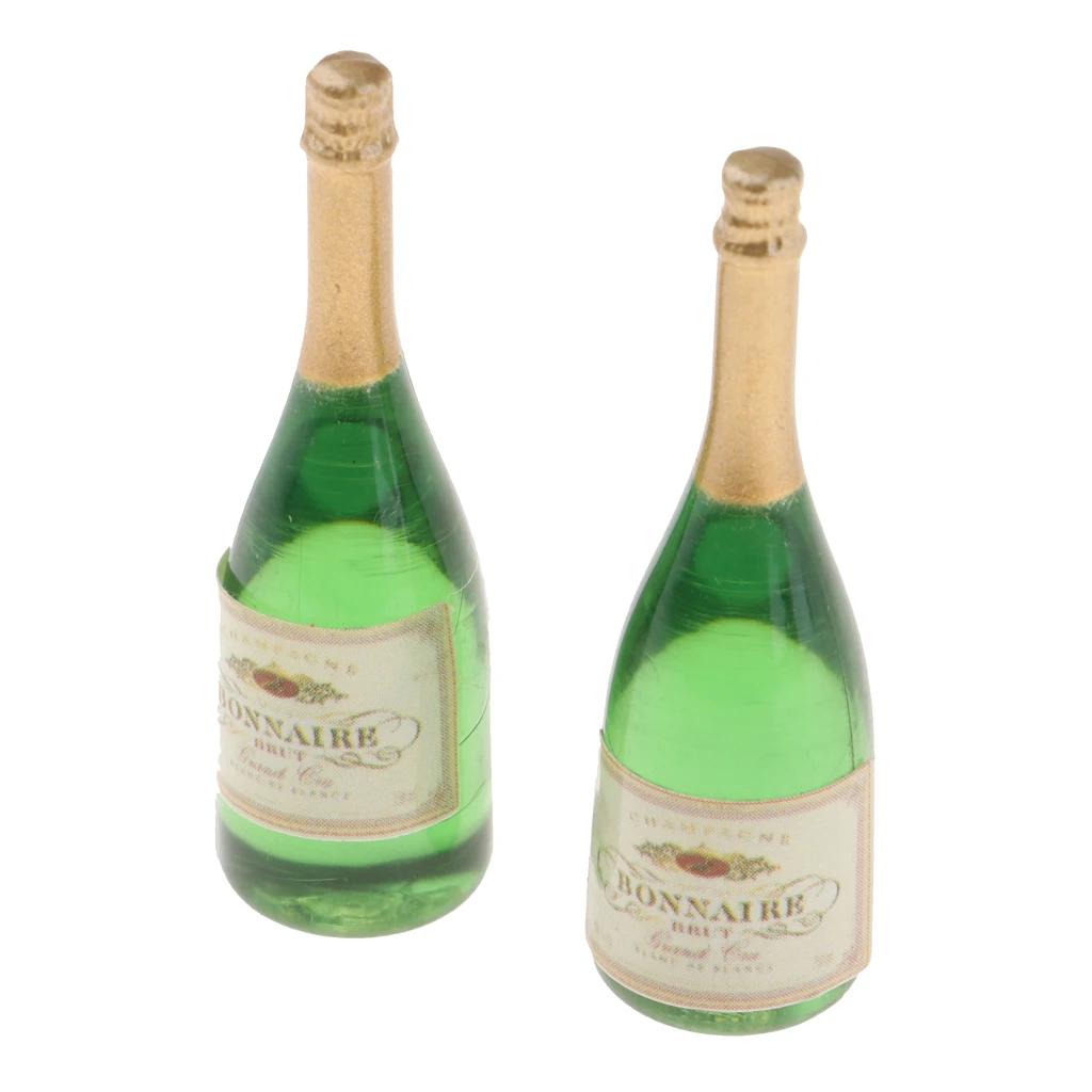 

2 Pieces Dollhouse Miniature Wine Bottles Champagne Drink Bottles 1/12 Scale, Pretend Play Game Toys for Kids Children