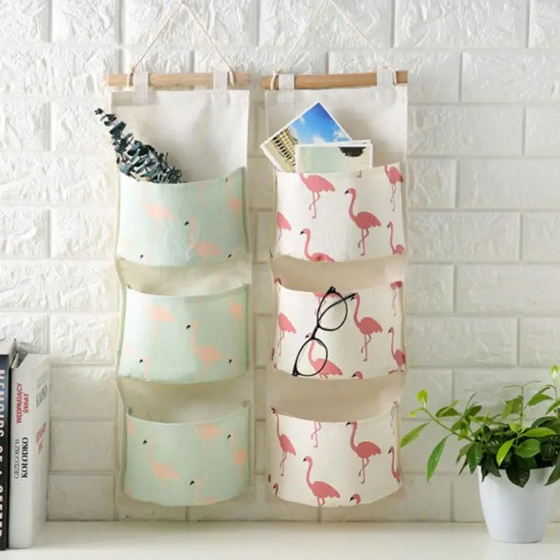 Lovely Cotton Linen Wall Hanging Bag Bedroom Wall Organizer Waterproof