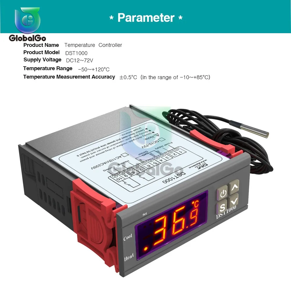 DST1000 цифровой термостат регулятор температуры Крытый Открытый DS18B20 AC/DC водонепроницаемый датчик температуры кабель - Цвет: DC 12-72V