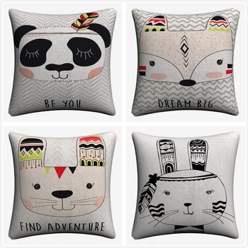 

Girls Tribal Animal Nursery Decorative Cotton Linen Cushion Cover 45x45cm For Sofa Chair Pillowcase Home Decor Almofada