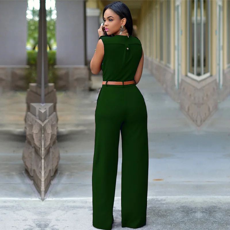 MUXU женский комбинезон с v-образным вырезом, боди feminino, уличная летняя одежда, комбинезоны, женская одежда, большие размеры, комбинезон с широкими штанинами - Цвет: dark green