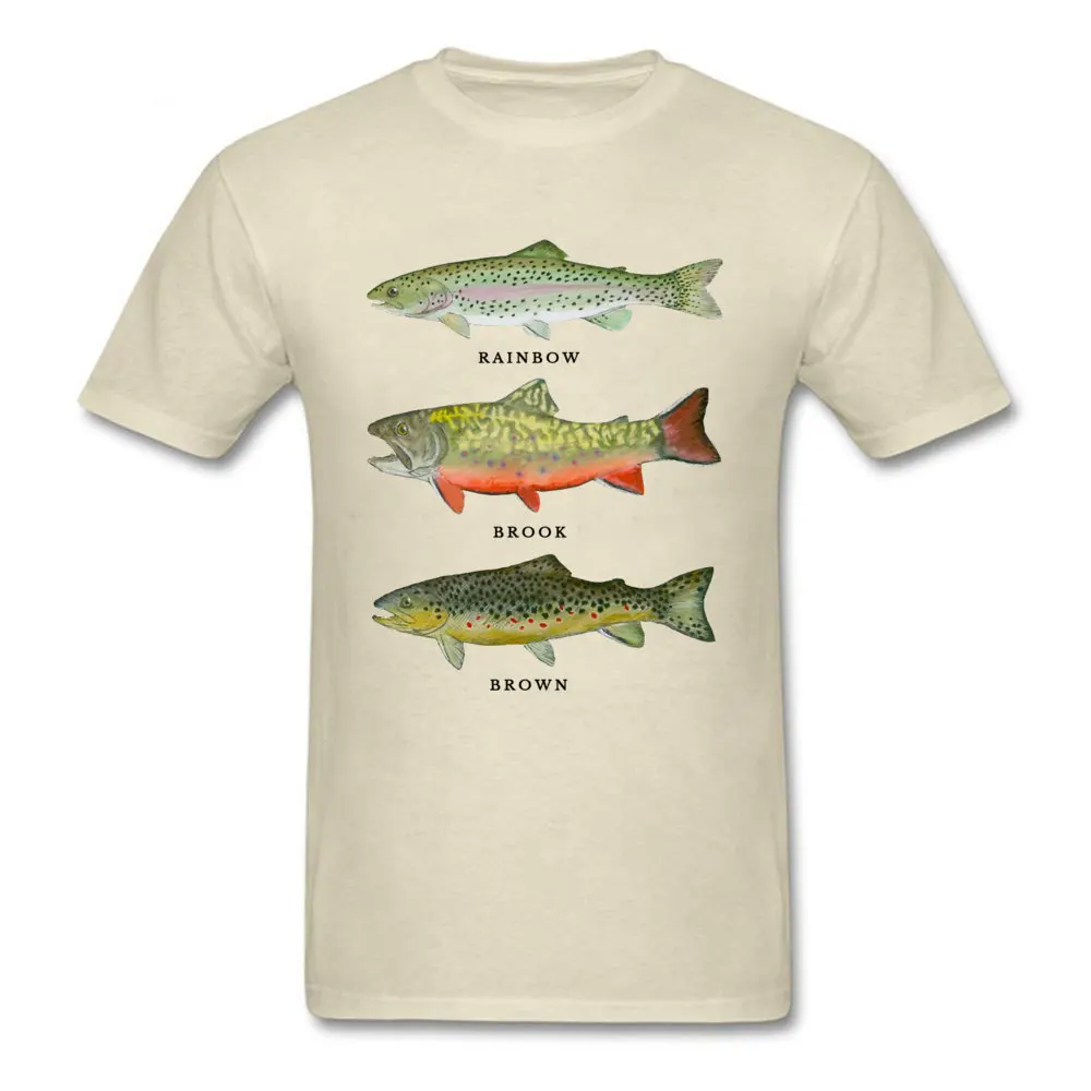Personalized Trout-Triad O Neck T Shirts Summer/Autumn Tops & Tees Short Sleeve for Men New Coming All Cotton T Shirt Trout-Triad beige
