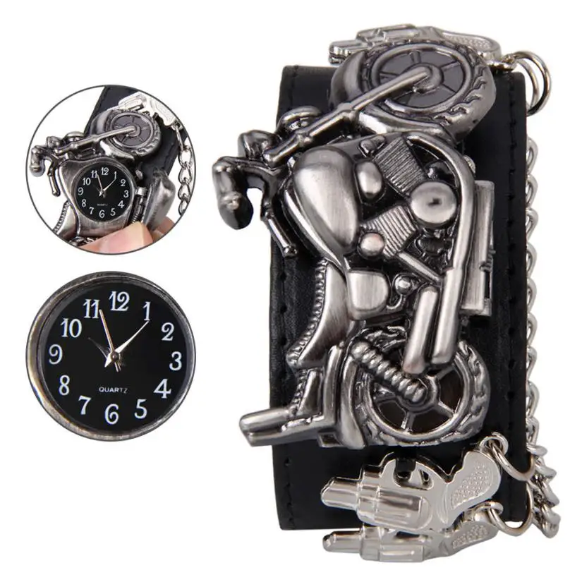 

2017 NEW Punk Rock Chain Skull Band Women Men Bracelet Cuff Gothic Wrist Watch L7173