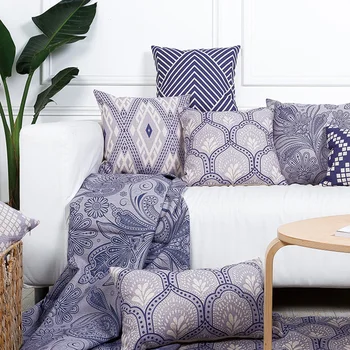 

Wholesales Linen Pillow Cover Cushion Cover Vintage Blue Floral Pattern Home Decorative Pillow Case 45x45cm/30x50cm