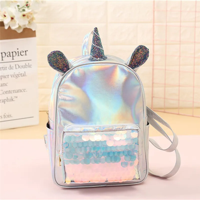 

Women Cute Ears Laser Holographic Backpack College Style Shiny Leather Backpacks Teen Girls Large Capacity Shoulder Bags #40
