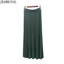 Новая зимняя Модная трикотажная плиссированная юбка элегантная женская эластичная высокая талия металлический цвет миди юбки saia faldas Mujer