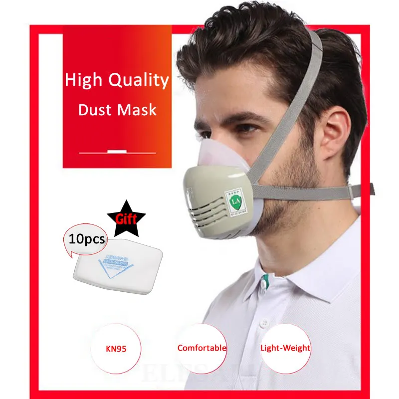

High Quality Portable Half Face Work Dust Mask Gas Respirator Silicone Mask Cotton Filters For Builder Carpenter Work Safety