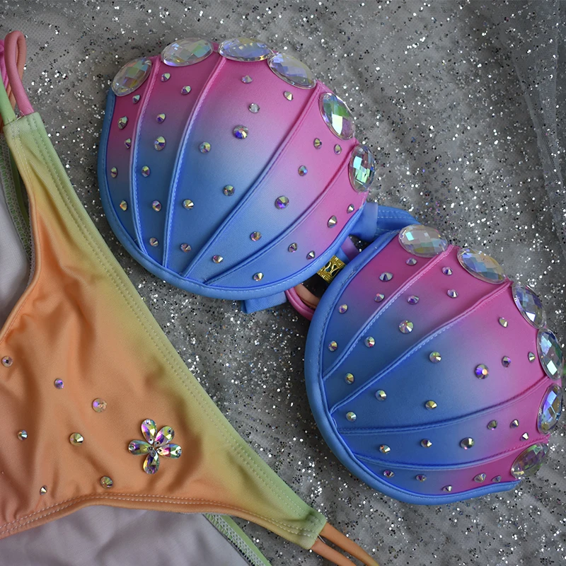 

Almostlover1209 push up bikini Rhinestone swimwear women maillot de bain femme biquini bathing suit brazilian bikinis Crystal