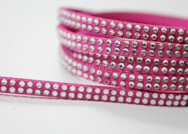 

Free Ship 100 Meterse 5mm*1.5mm Magenta Flat Faux Suede Leather Cord With Two Lines Silver Studs