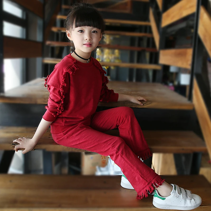 

Girls spring children two-piece suit the new 2017 children's wear girl strip