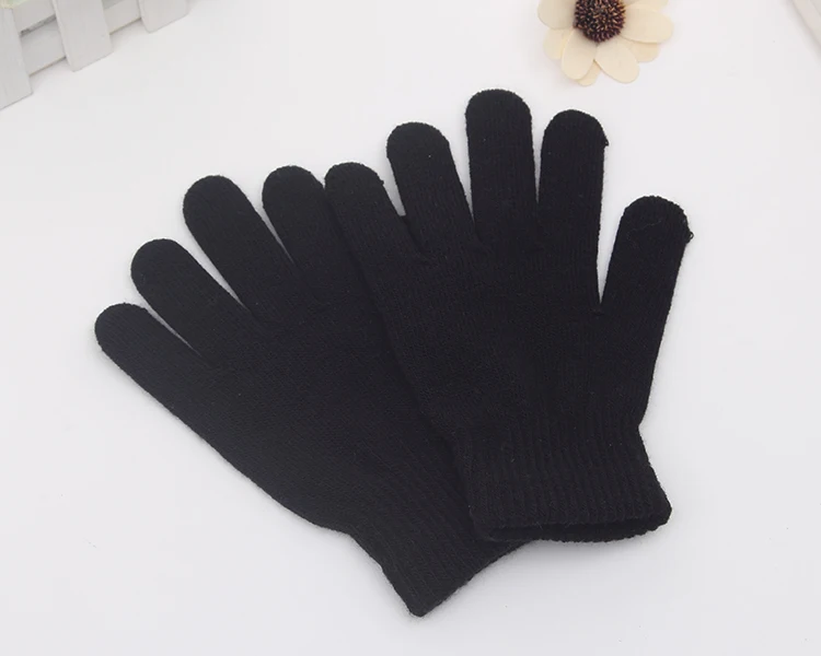 Перчатки для мальчиков, зимняя теплая перчатка для младенца, детские вязаные стрейч-варежки, Детские однотонные перчатки для девочек, вязаные аксессуары - Цвет: Mittens Black