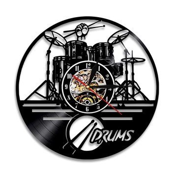 

1Piece Guitar Drums Set Silhouette LED Backlight Music Band Modern Vinyl Clock Wall Clock Handmade Gift For Band