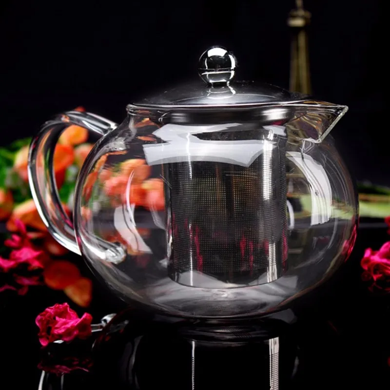 

KCASA 800ml High Borosilicate Glass Filtering kettle Stainless Tea Coffee water pot Drinkware Gift