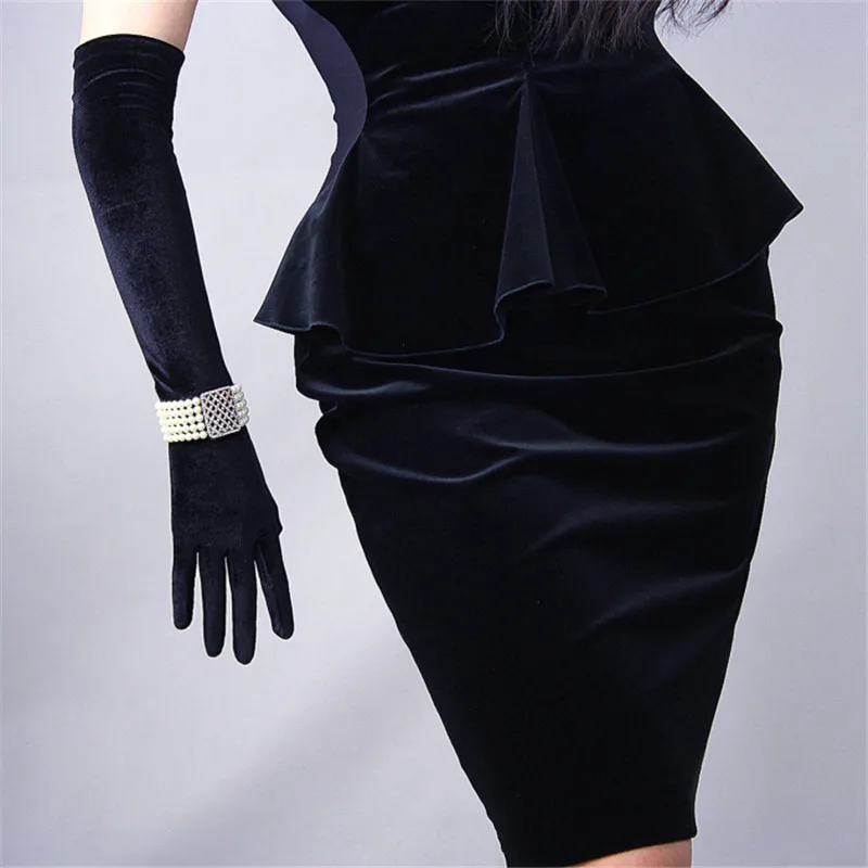 Woman's Gloves Black Velvet Gloves Super Long 50cm Retro Evening Vestido High Elastic Touch Screen Mobile Phone TB108 Woman's Gloves Black Velvet Gloves Super Long 50cm Retro Evening Vestido High Elastic Touch Screen Mobile Phone TB108