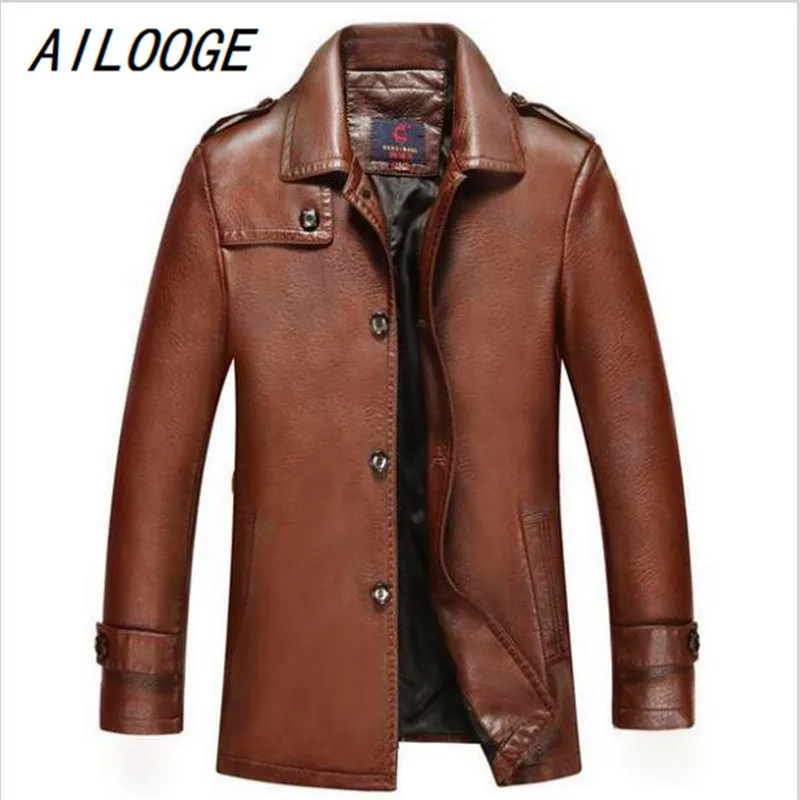 AILOOGE осенне-зимняя кожаная одежда из натуральной кожи модная деловая повседневная куртка мужская тонкая ветровка мужская верхняя одежда - Цвет: Dark brown