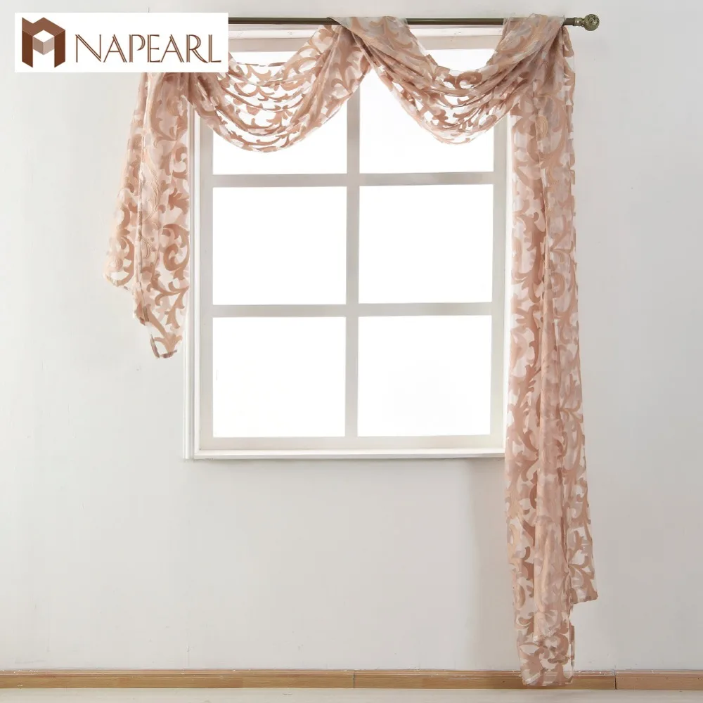 

European style sheer valance waterfall organza tulle fabrics white black beige window treatment home decoration textile jacquard
