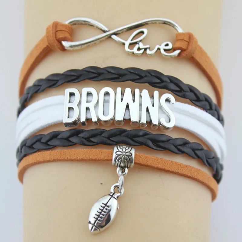 

Infinity Love Browns Football Player Bracelet Bangles Handmade Leather Braid Charm Bracelet Custom Any Themes