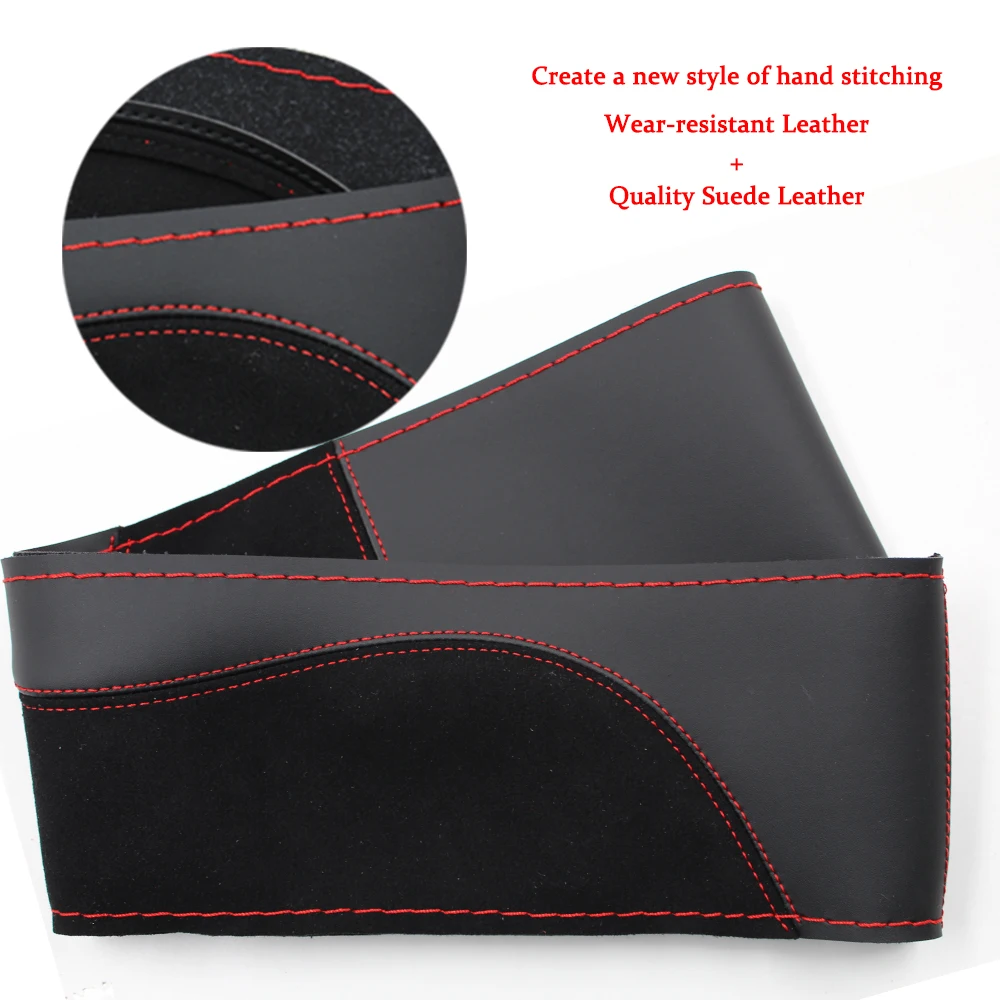 O SHI CAR 38cm DIY Steering Wheel Cover Wear-resistant Soft PU + Suede Leather Car Steering-Wheel Braid With Needles Thread