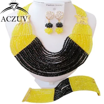 

Costume Jewelry Set Black and Yellow Nigerian Wedding Crystal Beads AN015