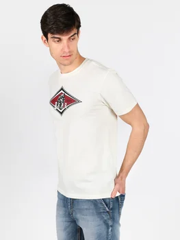 

White printed round neck T-shirt