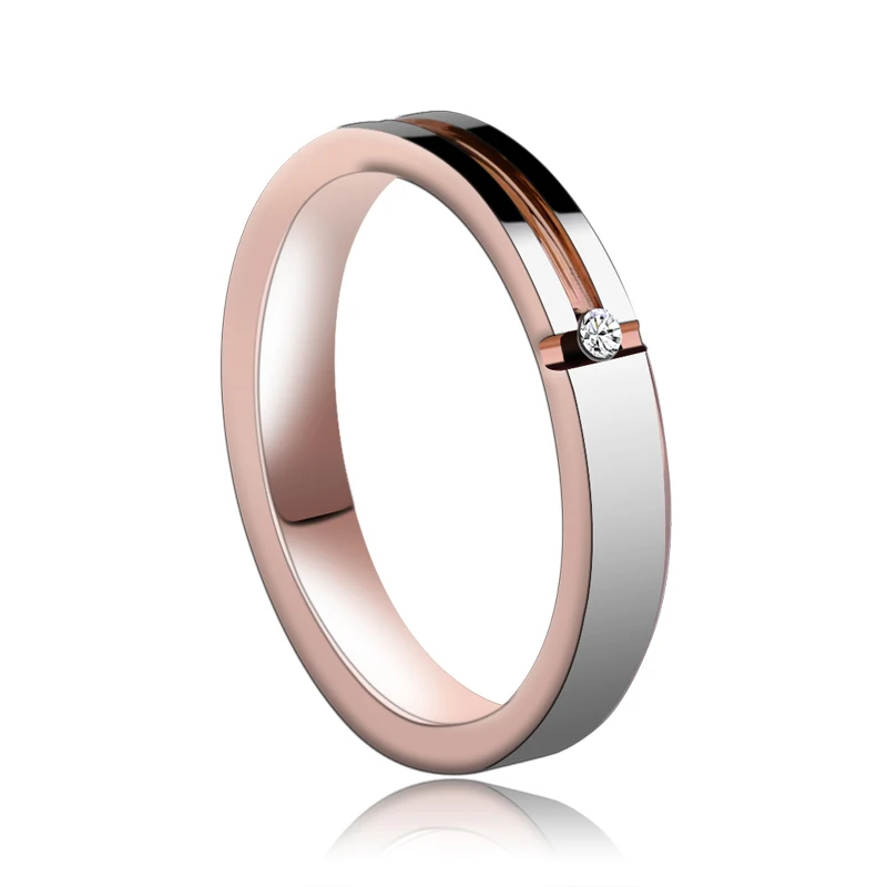 Beautiful Ladies Rose Gold Plating Tungsten Rings CZ Stone Inlay Confort Fit Band Wedding Ring Free Shipping Size 4-11