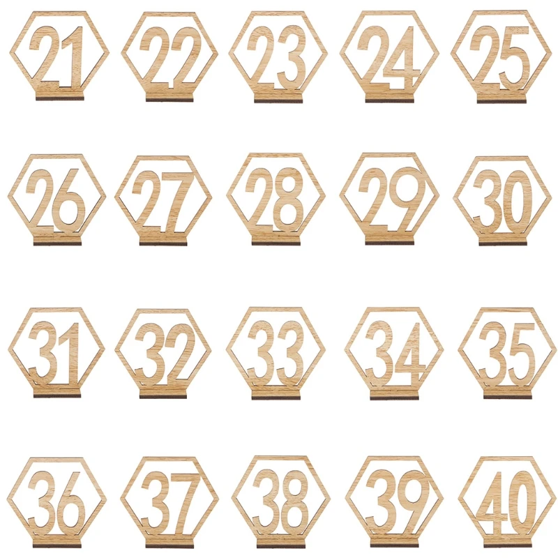 

20x 21-40 Hexagon Reception Centerpiece Table Number Wedding Wooden Sign Stand