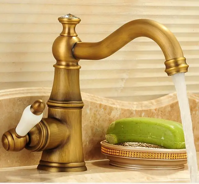 ФОТО New Arrivals Fashion Antique Basin Faucet Solid Brass with Diamond Bathroom Faucet Single Handle Sink Faucet water tap