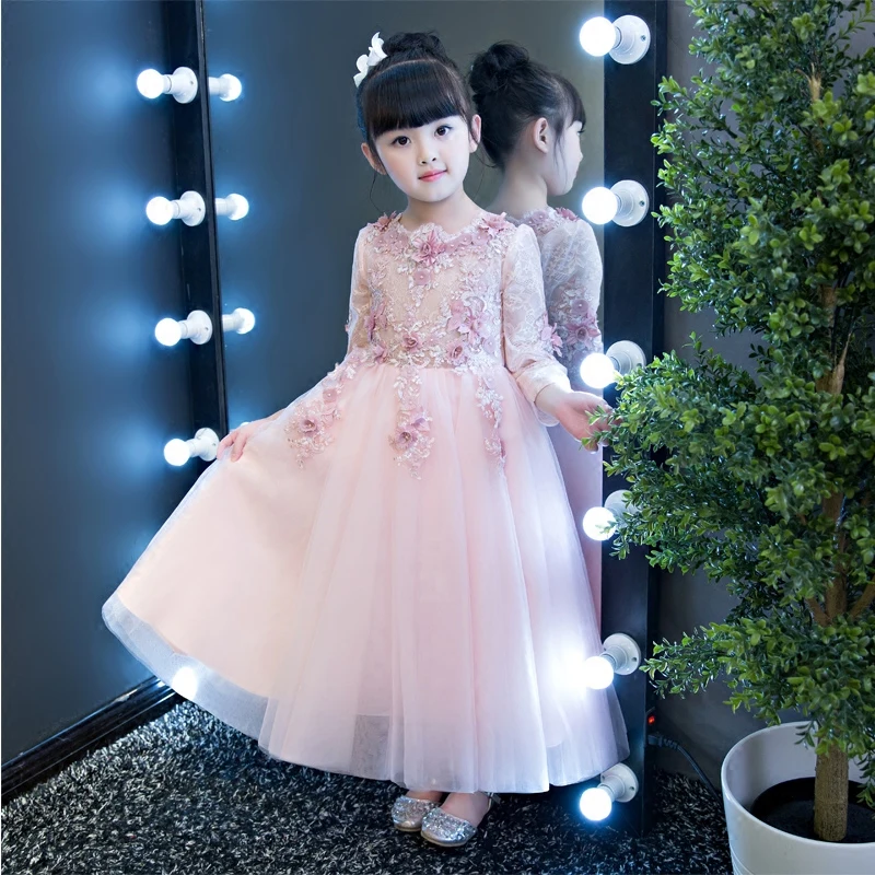 2017New Spring Autumn Kids Girls Teenagers Princess Flowers Dress Wedding Ceremony Party Prom Dress Girls Clothes for 3~15 years 2017New Spring Autumn Kids Girls Teenagers Princess Flowers Dress Wedding Ceremony Party Prom Dress Girls Clothes for 3~15 years