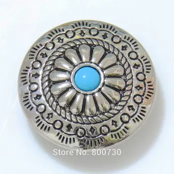 

(KB306) Wholesale! 50pc 1-1/8'' Western Flower Concho Silver w/ Blue Stone Leathercraft Japan-Style