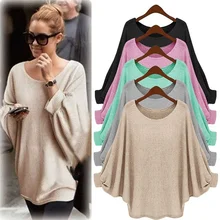 2017 Sring Oversized T Shirts Baggy Women Long Sleeve Tops Tee Casual Women Clothing Loose Bat Pullover T-shirt Batwing Sleeve
