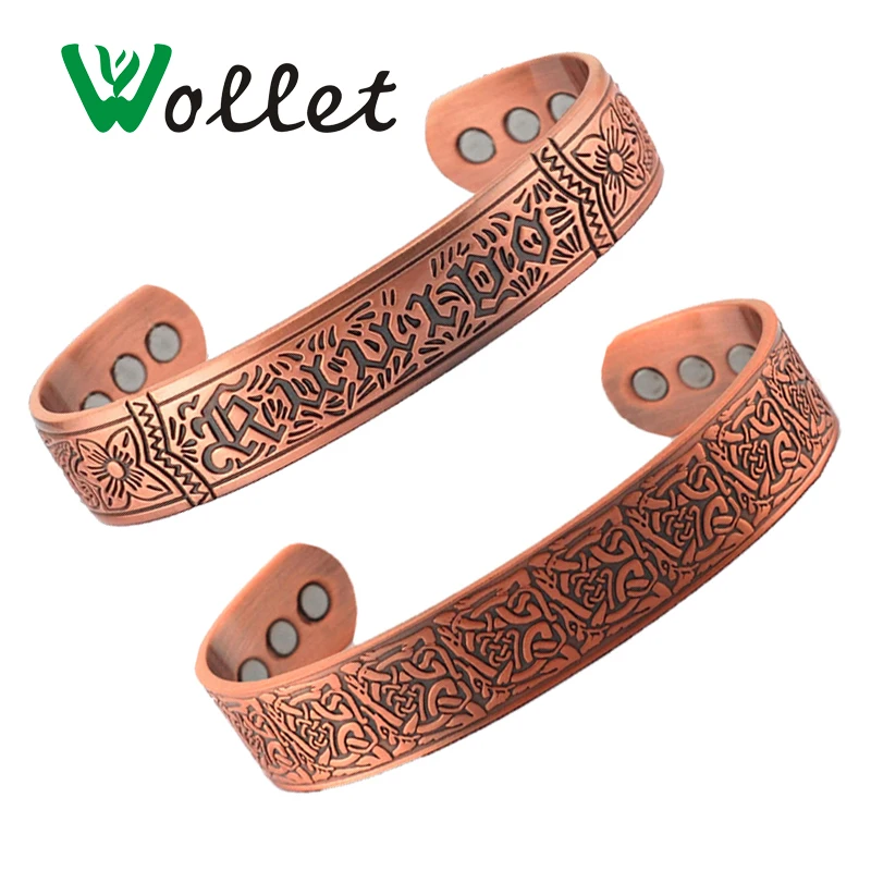 Koop Wollet Sieraden Zuiver Koper Magnetische Armbanden Bangles Mannen Open Manchet Vintage Gezonde Energie Artritis Pijn