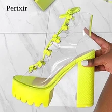 Г., новые летние модные пикантные ботинки на толстой подошве, из прозрачной кожи ПВХ, на шнуровке, для шоу, красивые ботинки женские ботинки для ночных клубов
