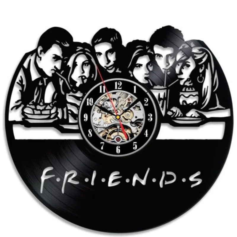

Friends Vinyl LP Record CD Wall Clock 3D Modern Design Letters Cool Hanging Watches for Home Decoration Home Living