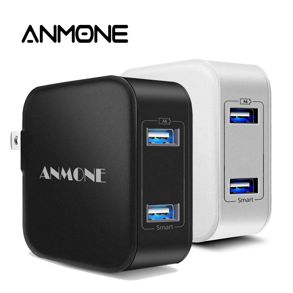 

ANMONE 2 Port 5V 2.4A Travel Wall USB Charger 12W Universal Adapter Portable Black White Fold US Plug Mobile Phone Chargers