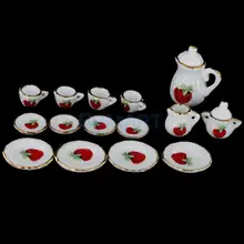 Кукольный домик миниатюрная столовая посуда фарфоровый чайный сервиз 15 шт белый с клубничкой